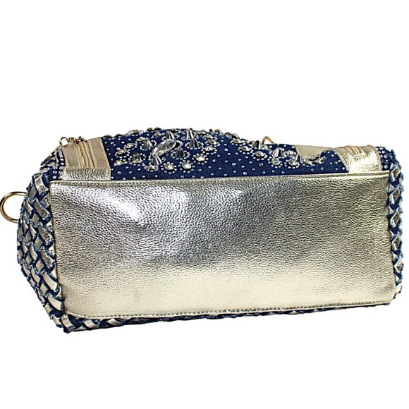 Modoker Silver And Denim Rhinestone Studs Cross Body Shoulder Satchel - Picture 8 of 10